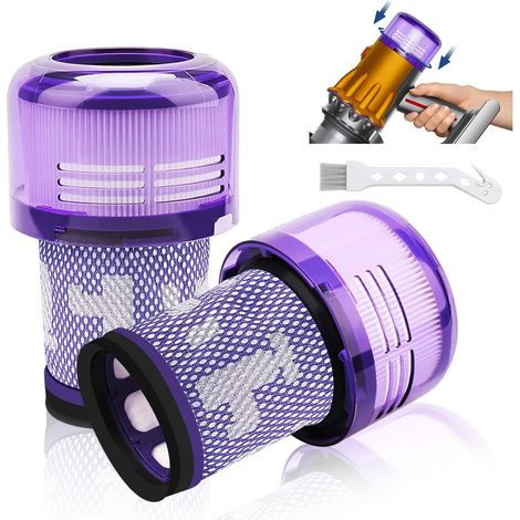 Lot de 2 filtres V12 - filtres de rechange pour aspirateurs Dyson V12 Detect Slim Absolute Extra/Total Clean/Fluffy - modèles SV34 et SV35 - filtre HEPA lavable avec 1 brosse - référence 971517-01 (1/5)