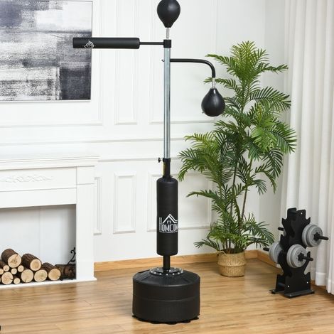 Station de boxe sur pied REDOM, 2 speedballs, barre réflexe, base à ventouses, noir (1/5)