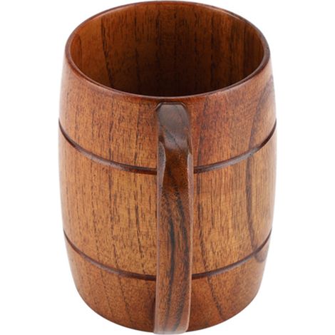 Tasse à bière en bois naturel rétro, grande capacité, mug à thé classique avec anse (1/5)