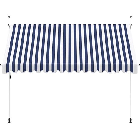 Auvent Marquise rétractable manuel, Store Banne pour Jardin Balcon Terrasse, 350 cm Rayures bleues et blanches OIB7658E (1/5)