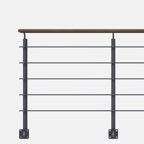 OPALU - Kit garde-corps anthracite avec main courante kebony 2m en applique