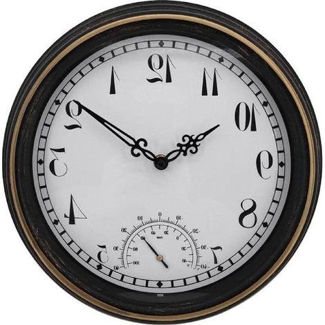 Horloge murale rétro avec thermomètre suspendu, décoration artisanale pour salle de bain, porte, salon, intérieur. (1/5)