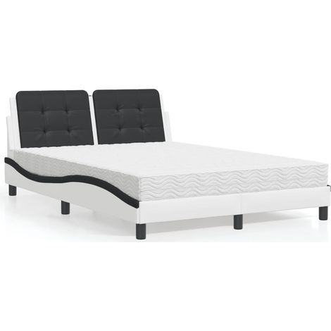 Bett mit Matratze "Zadar" Weiß und Schwarz 140x200 cm Kunstleder