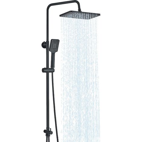 Noir Colonne de Douche sans Mitigeur Ensemble de Douche avec Douchette Réglables Robinet Douche avec Tête de Douche Carrée 29 19cm Acier Inoxydable (1/5)