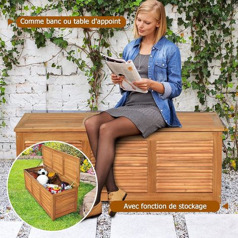 Goplus – Coffre de jardin en bois d'acacia certifié FSC 120x45x45cm – Boîte de rangement avec couvercle et capacité 150kg – Idéal pour outils et coussins - FSC-120x45x45CM-