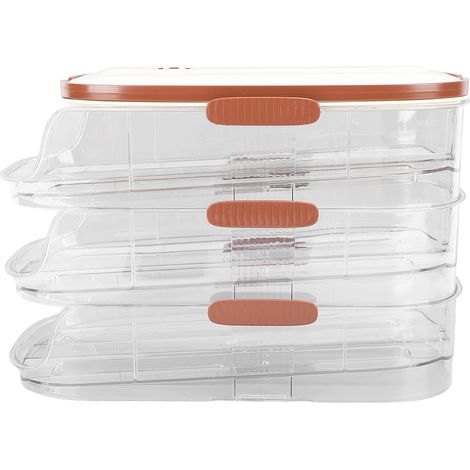 Boîte de rangement œufs 3 étages à défilement auto double rangée avec couvercle pour frigo bac organisateur PET PP (1/5)