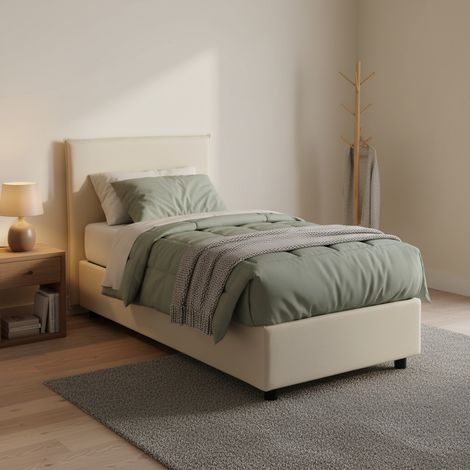 Talamo Italia Cama individual Cassiopea, Cama contenedor con revestimiento de tela, 100% Made in Italy, Apertura frontal, adecuado para colchón Cm 80x200, Beige, con embalaje reforzado (1/5)