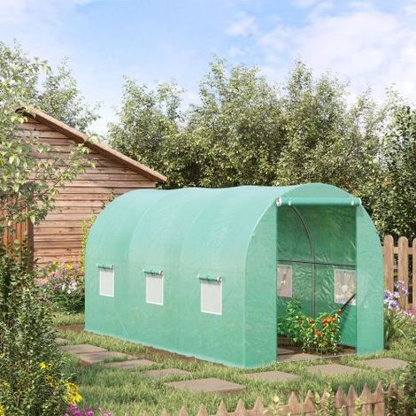 Invernadero túnel de lona 395 x 195 x 190 cm con 6 ventanas de malla, estructura de arco, para cultivo de plantas y plántulas tempranas (1/5)