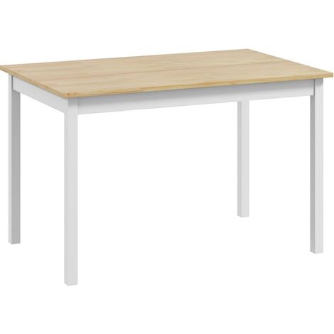 Table à manger 4 personnes 120 x 75 cm style maison de campagne, plateau effet bois, structure en pin laqué, pour cuisine, salon et bureau - CHICFURN (1/5)