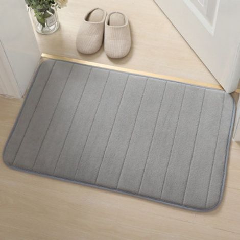 Ede Gris clair - matelassé 4060cm (polaire corail 0,6cm) Tapis de porte uni en polaire corail, lavable, antidérapant pour salle de bain. (1/4)