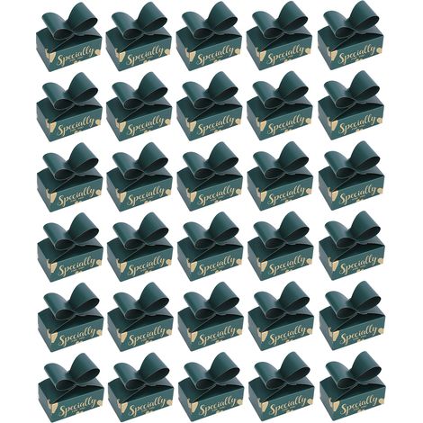 30 boîtes à bonbons décorées d'un nœud papillon, idéales pour offrir des biscuits, des fêtes, Noël, des anniversaires et des mariages (vert). (1/5)