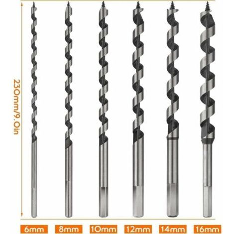 6Pcs Foret a Bois, Mèche a Bois 230mm, Forets Bois Hexagonal, Acier au Carbone Forets Diamètre 6/8/10/12/14/16mm (1/4)