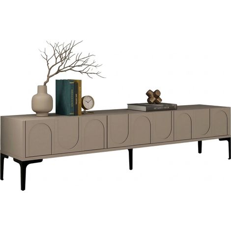 Mobile Porta tv Scafa, 3 Ante, Apertura a Ribalta, 3 Vani, 180x35x42h cm Grigio Tortora