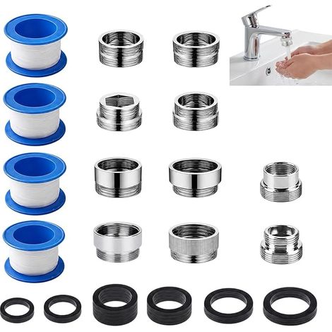 Lot de 16 Adaptateur Robinet avec Joints, Adaptateur Universel Filetage Intérieur/Extérieur, Double Mamelon Tuyau Arrosage, Convient Évier Cuisine Jardin, Laiton Robuste, Sans Outil (1/5)