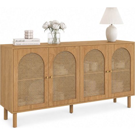 Buffet 160 cm VLORA 4 portes forme arche bois et cannage (1/5)
