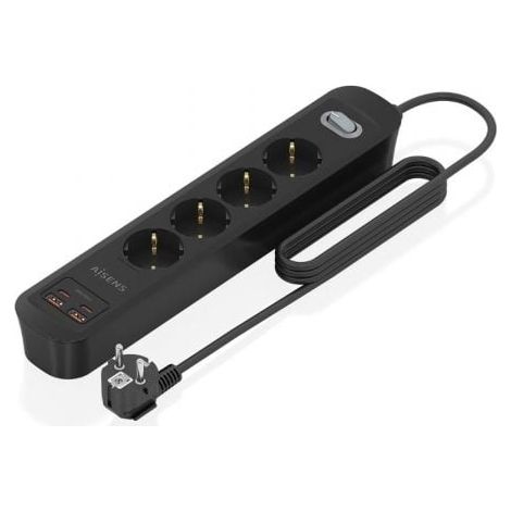 Regleta con Interruptor Aisens ASPS-2A2C13-BK/ 4 Tomas de Corriente/ 2 USB - 2 USB Tipo-C/ Cable 1.4m/ Negro