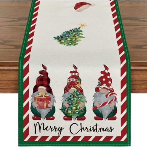Chemin de table de Noël 140 x 40 cm, gnomes, sapin de Noël, décoration hivernale pour la cuisine et la salle à manger, intérieur et extérieur (1/4)
