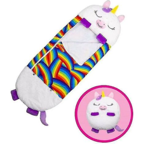 Lot de 2 pièces - Couette de couchage enfant licorne, coussin de jeu doux et chaud, 130x50 cm, blanc (1/2)