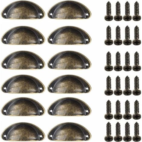 Bardusch-12 Pièces Poignée de Porte Coquille, Rétro Poignées de Porte, Poignées de Meubles Traditionnelles en Demi Lune Avec Vis, pour Tiroir, Armoire, Commode (Bronze) (1/4)