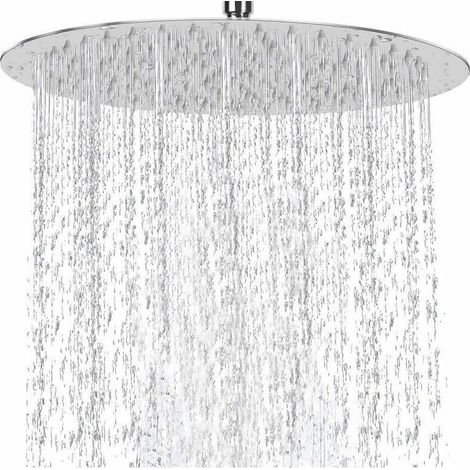 Pomme de Douche, Tete de Douche Rond 8 pouces(20 cm), pommeau de douche pluie en Acier Inoxydable 304, avec buses anti-calcaire, facile à installer, Finition Chrome Poli
