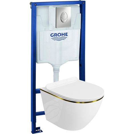 GROHE Bâti-support Skate Air + Lavita WC Sofi Slim Gold Line suspendu sans bord + panneau de commande Delta 25 chrome Kit complet WC (1/5)