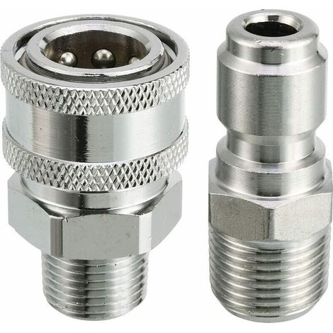 Kit Adaptateur Connexion Rapide - Raccord Rapide 3/8 Pouces - Pression 5000 PSI - Laiton - Pour Nettoyeur Haute Pression - 1 Pièce (1/5)