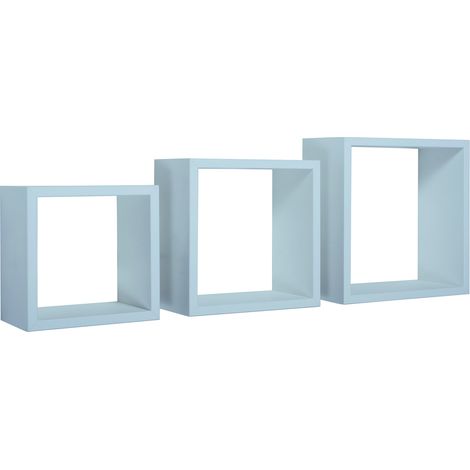 Set 3 Mensole da Parete Cubo in Fibra di Legno Incubo Blu Baltico (1/5)