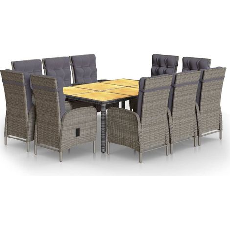 Maison Exclusive - 11-tlg. Garten-Essgruppe Poly Rattan Grau