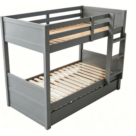 Letto a castello in legno grigio 90 x 200 cm con letto estraibile, scala e rete (1/5)