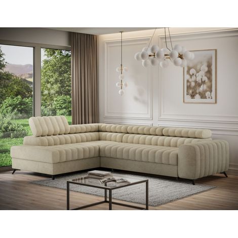 Ecksofa mit Schlaffunktion Sofa GRADO Stoff Whisper Beige Ottomane Links (1/5)