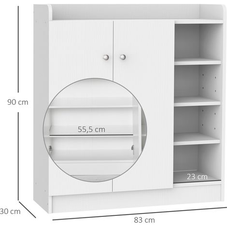 Meuble à chaussures, coffre à chaussures, étagère à chaussures, 4 étagères. 1 meuble, 83 cm x 30 cm x 90 cm, blanc (1/5)