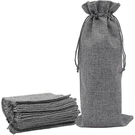 Sac à vin en jute gris avec cordon de serrage - Lot de 12 (1/5)