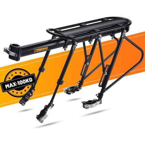 Porte-bagages de vélo, blocage rapide, double rail réglable, avec réflecteur, en alliage d'aluminium, pour VTT, vélo électrique, vélo de route, charge maximale 100 kg (1/5)