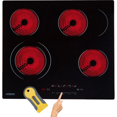 AREBOS Placa vitrocerámica autosuficiente 4 zonas de cocción 59 cm 6600W