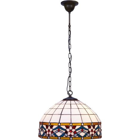 Lampe à suspension avec chaîne et abat-jour Tiffany diamètre 40 cm Série Museum