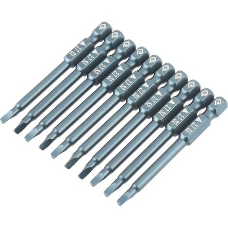 Jeu de 10 embouts de tournevis triangulaires en acier allié S2, tige de 65 mm (1/4 pouce), dimensions : H6,3 x 65 mm x 2,7 mm (1/5)