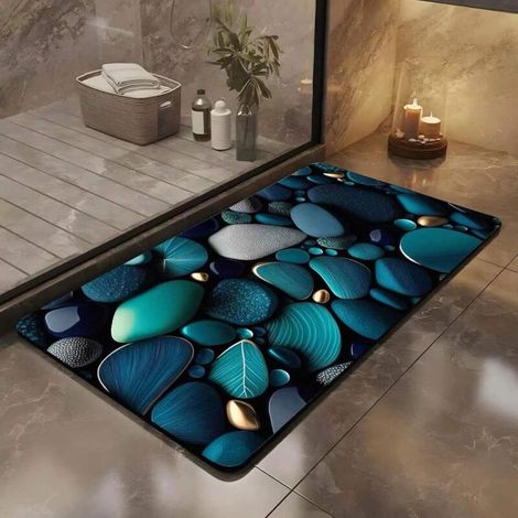 Tapis de bain diatomite antidérapant 60x40cm – Motifs 3D en pierre – Absorbant et séchant rapidement – Confort et sécurité (1/4)