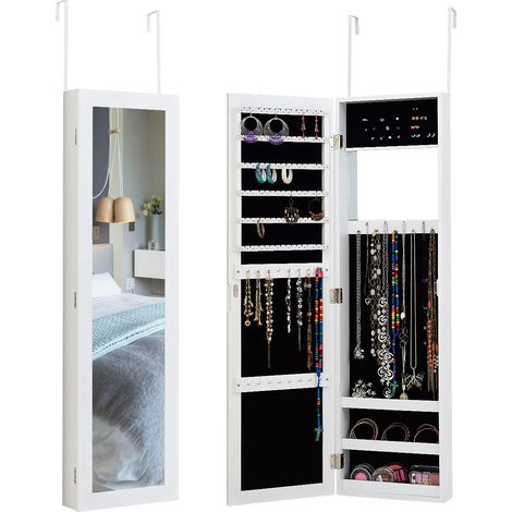 Mobiletto portagioie da parete con specchio 31,5 x 8,7 x 110 cm grande capienza design moderno MDF bianco 200010335
