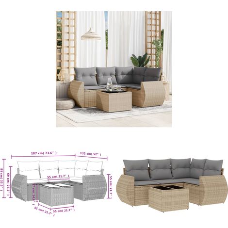 5-tlg. Garten-Sofagarnitur mit Kissen Beige Poly Rattan - Gartenmöbel Set - PE-Rattan Möbel - Outdoor Lounge - Esstisch Set - Gartenlounge - Home & Living (1/3)
