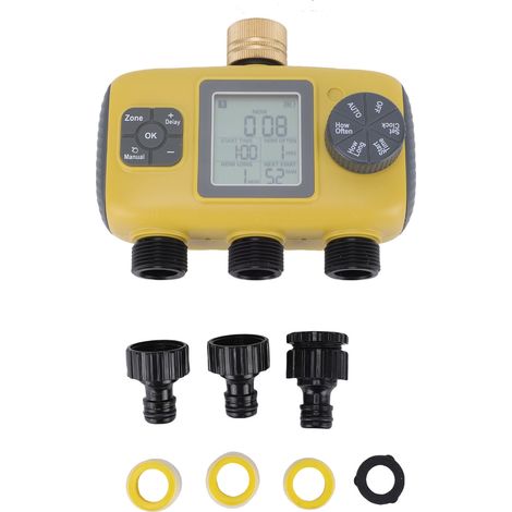 Programmateur d'arrosage 3 zones étanche IPX5 avec retardateur de pluie, mode manuel et automatique, pour jardin pelouse (1/5)