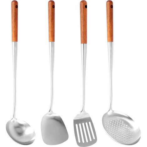 Long Manche en Acier Inoxydable Wok Spatule Cuisine Fente Riz CuillèRe Louche Outils de Cuisson Ensemble D'Ustensiles (1/5)