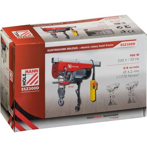 Holzmann Maschinen ESZ500D230V Elektrischer Seilhebezug Tragfähigkeit (mit Umlenkrolle) 500 kg Trag