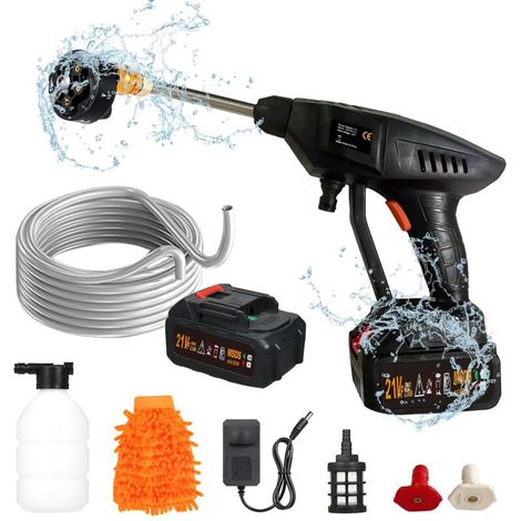 Hochdruckreiniger mit Akku, 6-in-1 kabelloser elektrischer Sprühreiniger, 60 bar, 300 W, 5,5 l/min, Hochleistungs-Reinigungsgerät mit wiederaufladbarem Akku (1/5)