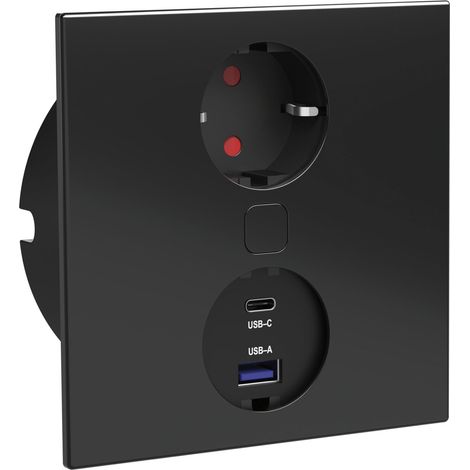 HPF Einbausteckdose Duplex-Q, 1 Steckdosen, + USB-Charger, Schwarz