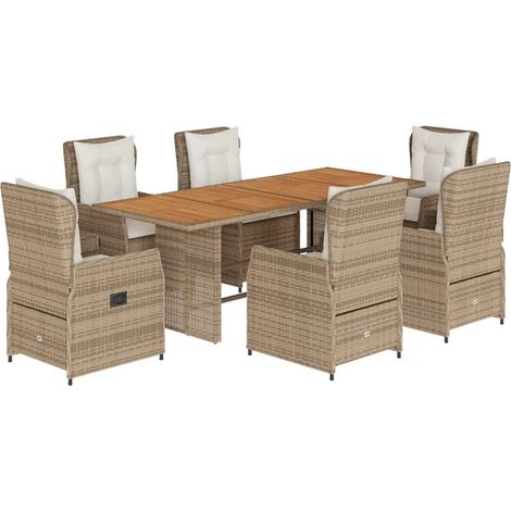7-tlg. Garten-Essgruppe mit Kissen Beige Poly Rattan vidaXL