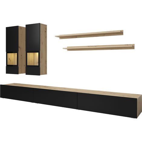 5-teilige TV-Wand mit Sloan LED Schwarz und Holz