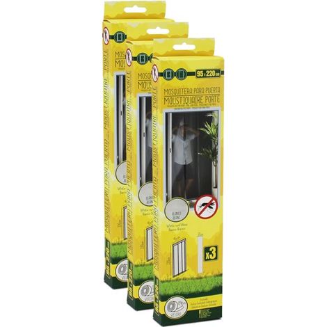 Lot de 3 Moustiquaire de porte 95 x 220 cm avec Fixation auto-agrippante, protection contre moustiques, mouches et araignées, Blanc (1/4)