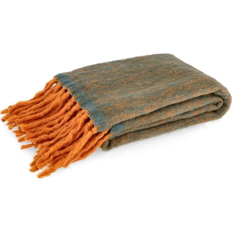 Bizzotto Coperta Winnie di Natale con Frange 130 x 170 Blu Arancione