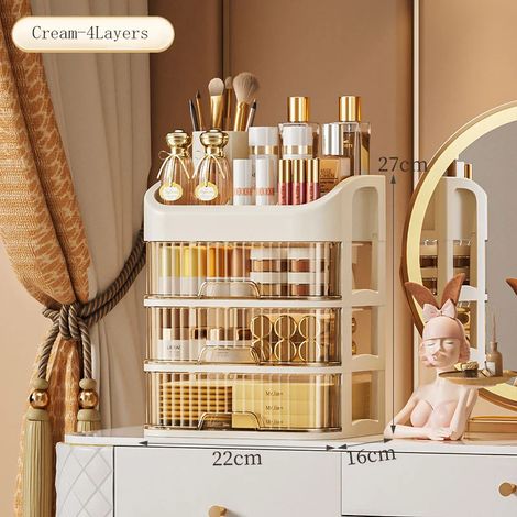 Boîte de rangement cosmétique transparente à tiroir de grande capacité (Crème - 4 couches) (1/2)