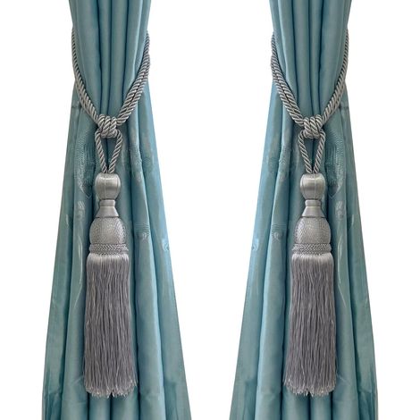 1 Pair Braided Rope Tassel Curtain Tiebacks with Decorative Buckle (Grey) (1/5)